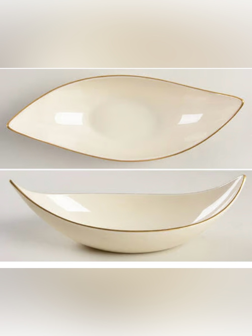 Lenox Olympia Vintage Cream Crescent Trinket Candy Nut Dish with 24K Gold Trim